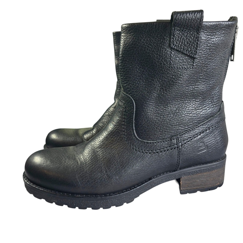 Bullboxer Molly Black Leather Ankle Boots Womens 9M Back‎ Zip Lug Sole Portugal